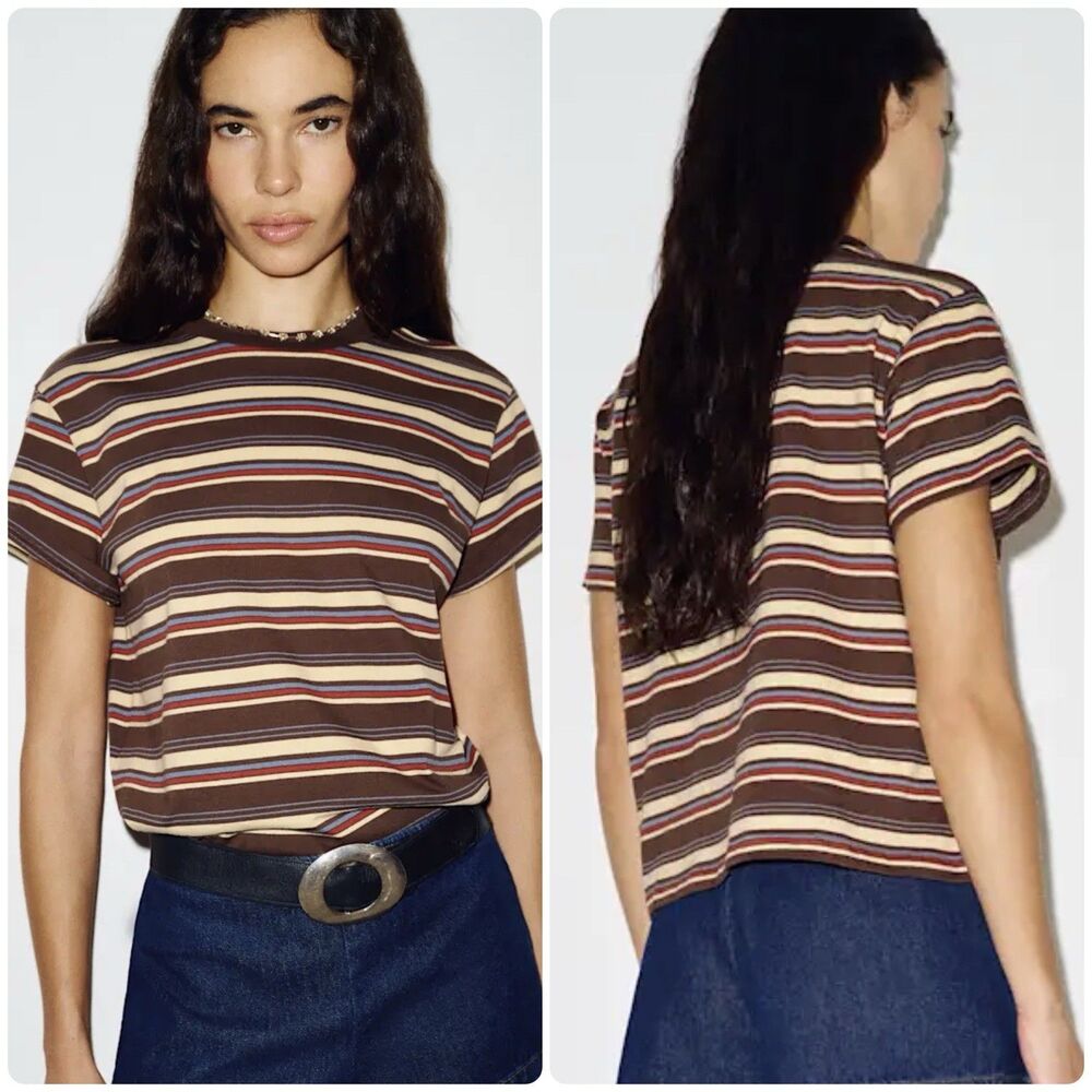 REFORMATION Rowan Crew Tee San Diego Stripe *FLAWED* Size Medium